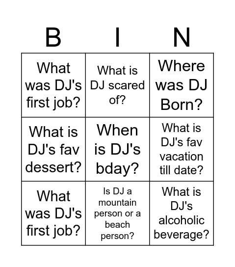 Untitled Bingo Card