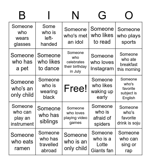 Human Bingo Card