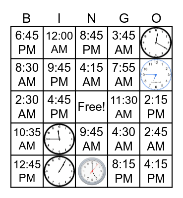 What time is it? Bingo Card