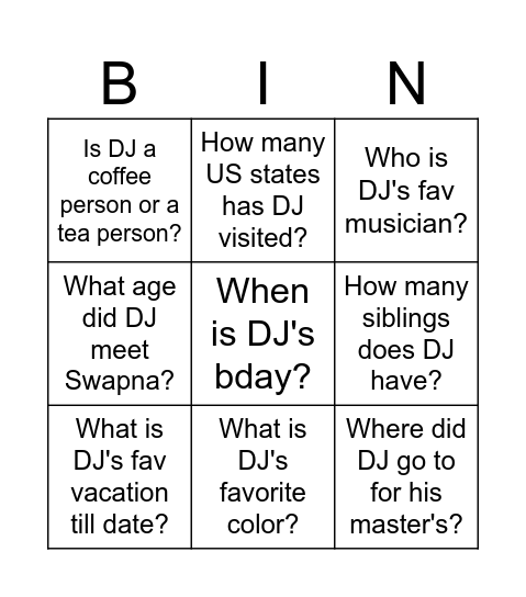 Untitled Bingo Card