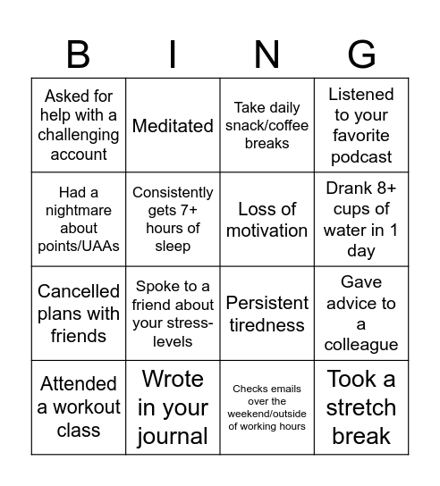 Burnout Bingo Card