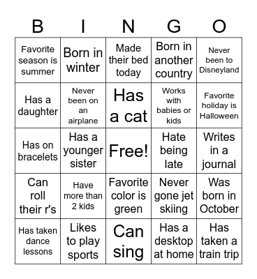 get to know you Bingo Card