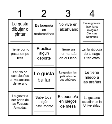 Primero E Bingo Card