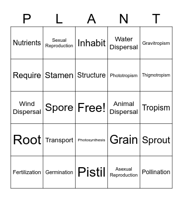 Plant Reproduction Review Bingo Card