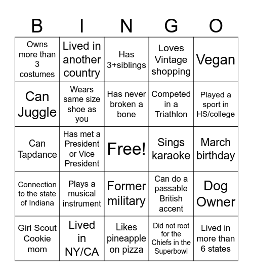 Find Someone Who... Bingo Card