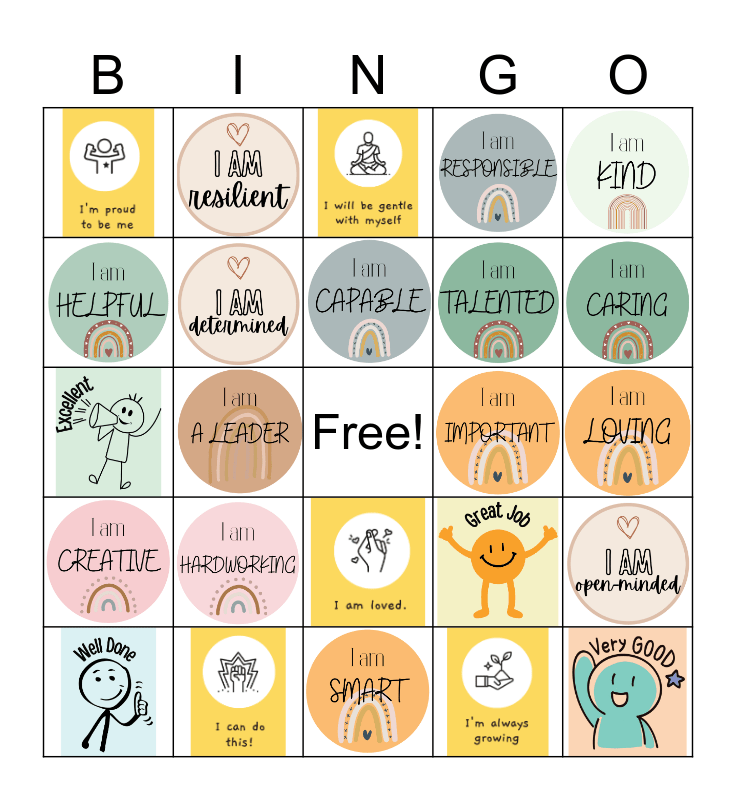 Positive Affirmations Bingo Card