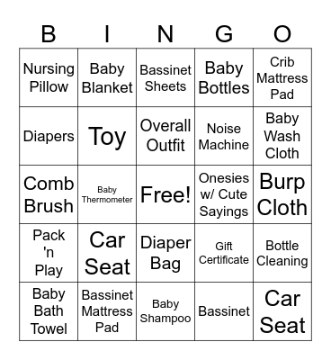 Baby Shower BINGO Card