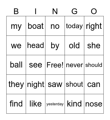 Long I Bingo Card
