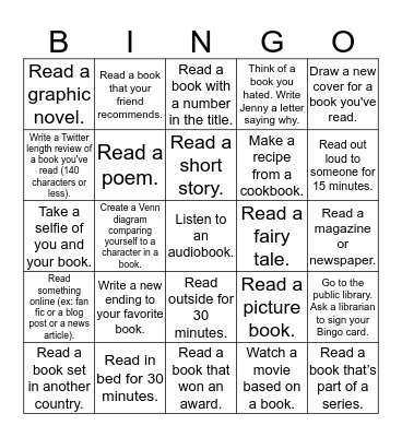 Summer Reading Bingo Card