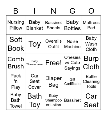 Baby Shower BINGO Card