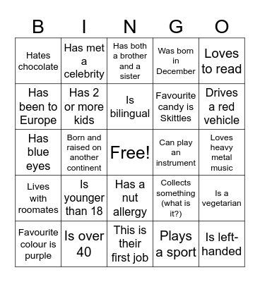 Get To Know Your Coworkers Bingo Card