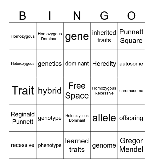 Genetics & Punnett Square Bingo Card