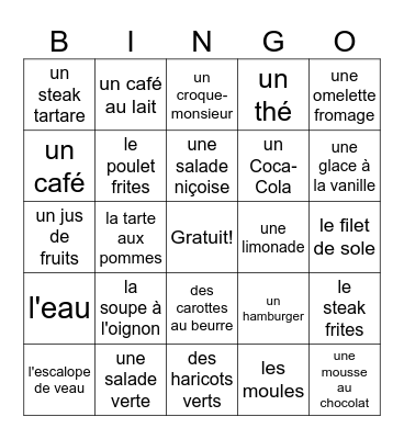 Au restaurant Bingo Card