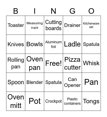 Kitchen Utensil Bingi Bingo Card