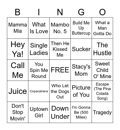 Jam & Glam Music BINGO Card