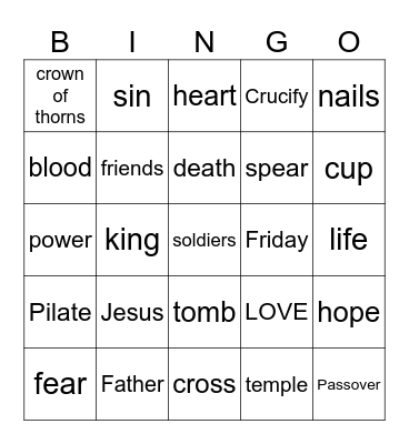 Good Friday Bingo Card