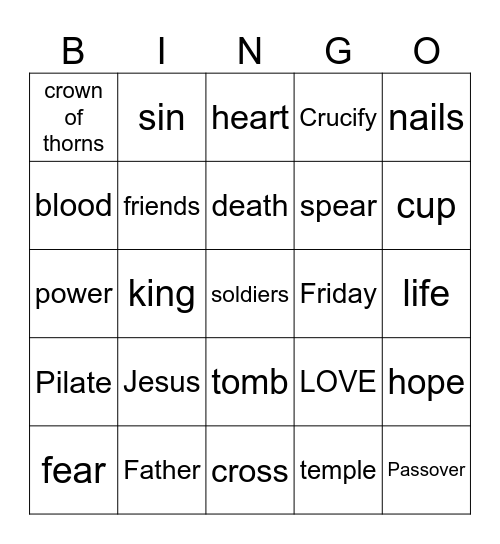 Good Friday Bingo Card