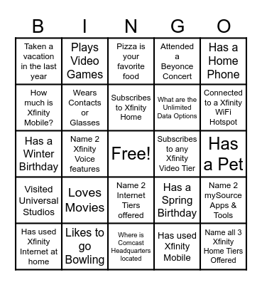 RSC New Hire Bingo Card