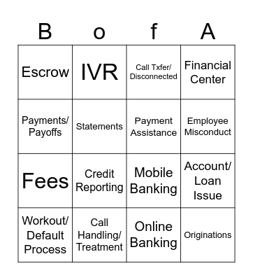 Complaint Bingo Card