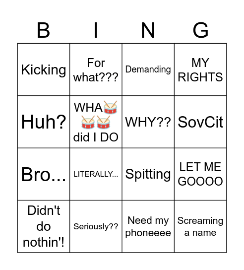 Bodycam Bingo Card