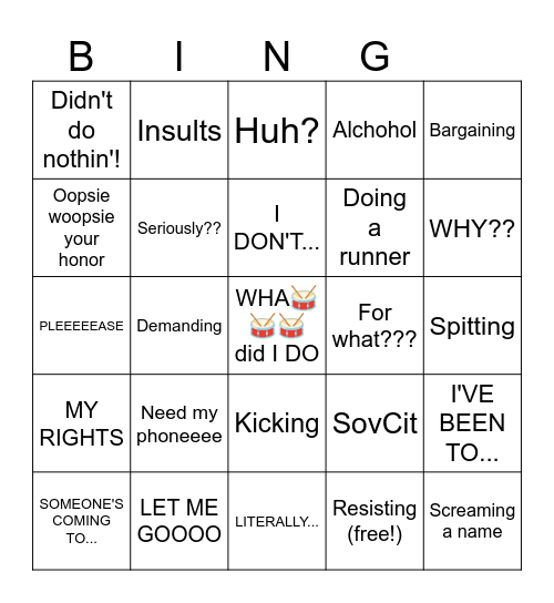 Bodycam Bingo Card