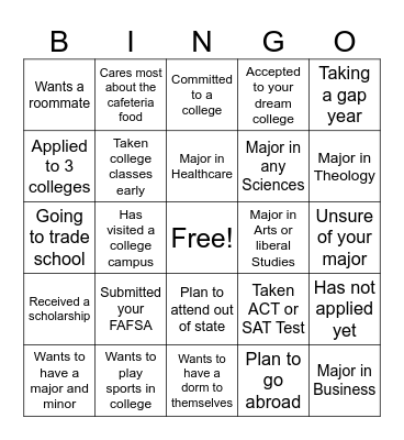 College Bingo Card