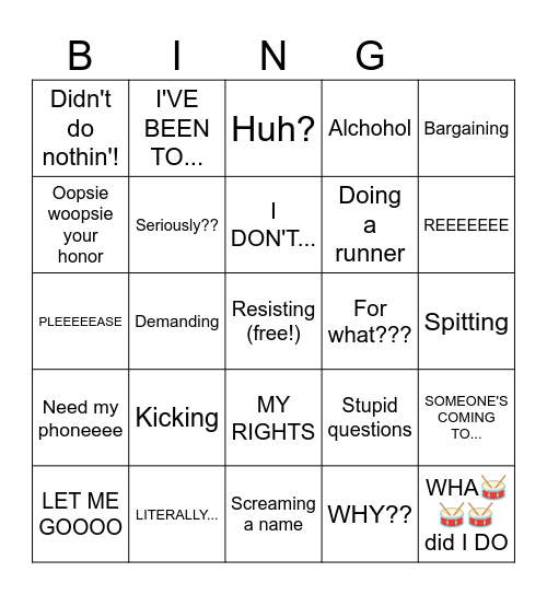 Bodycam Bingo Card