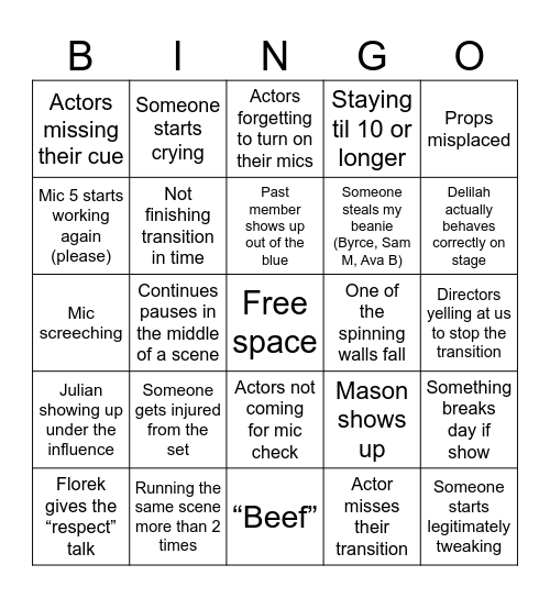 Tech Week Bingo Card
