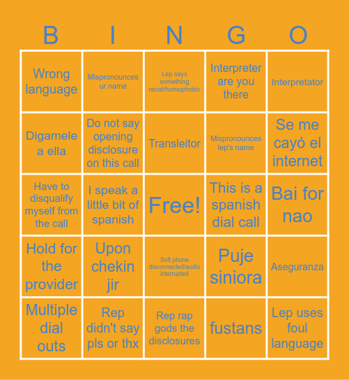 LLS Bingo Card