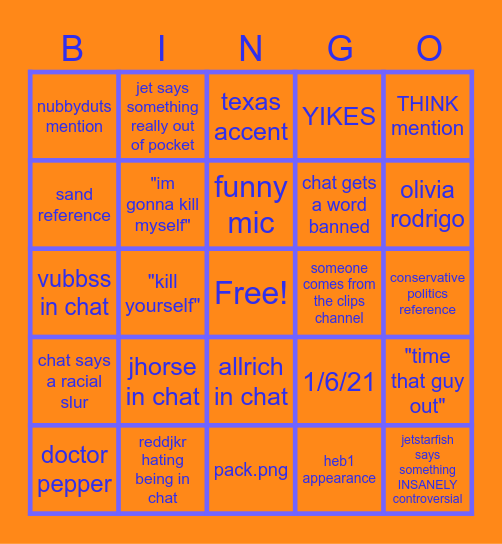 jetstarfish bingo Card