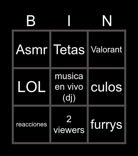 Streams Bingo Card