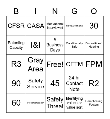 Optimal Practice Bingo Card