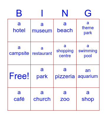 Holiday activities Bingo Card