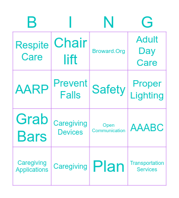 Caregiving Bingo Card