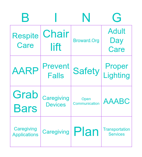 Caregiving Bingo Card