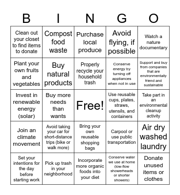 NGO Day - Sustainability Bingo Card