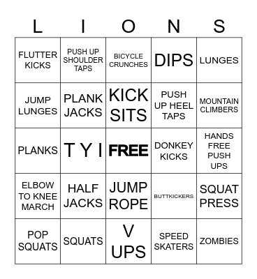 LIONS FITNESS BINGO Card