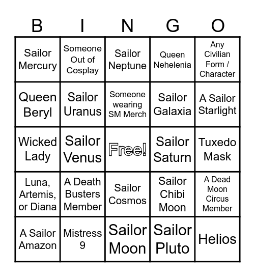 Sailor Moon Cosplay Meetup BINGO Card