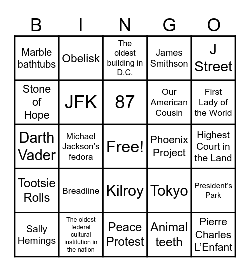 D.C. Bingo! Bingo Card