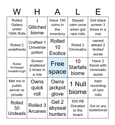 ChromaticHunter's SOL RNG bingo HARD++ Bingo Card