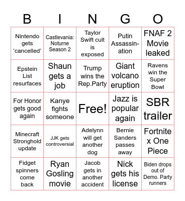 James’ 2024 Bingo Card
