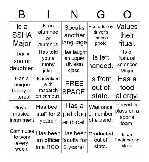 Be A Better Greek Week Bingo Card