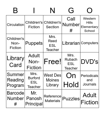 Library Bingo Card