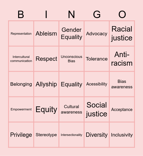 Inclusive Bingo Card