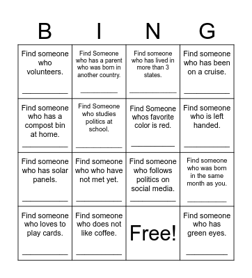 Find Someone Who Bingo Card