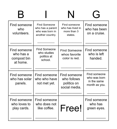 Find Someone Who Bingo Card