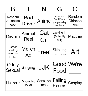Instagram Reels Bingo Card