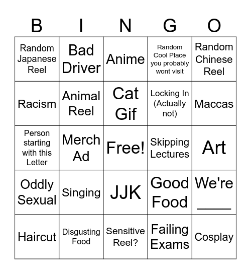 Instagram Reels Bingo Card