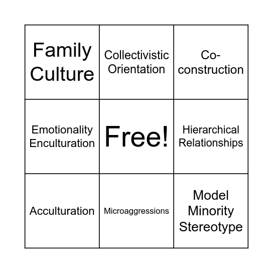 Bingo: Asian Americans Bingo Card