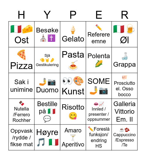 Unicornis i Milano Bingo Card